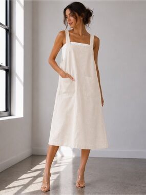 Classic Cream Midi Pinafore Dress